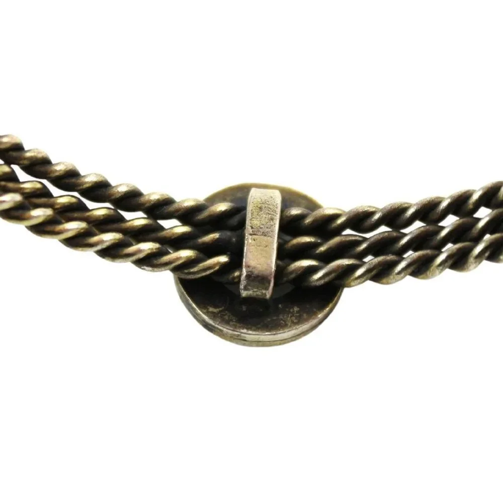 Vintage Gold-Tone Twisted Rope Bracelet With Rhinestone Circle Pendant & Lobster